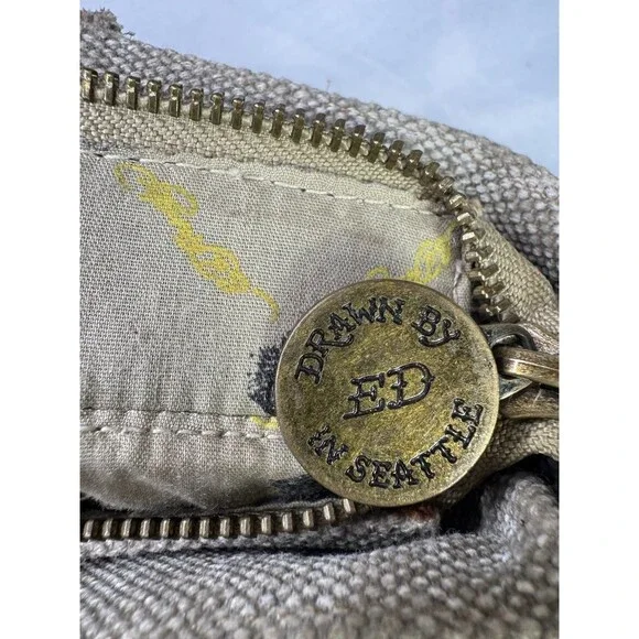 Ed Hardy Fringe Studded Purse Suede Leather Canvas Embroidered Boho Western - Picture 7 of 16